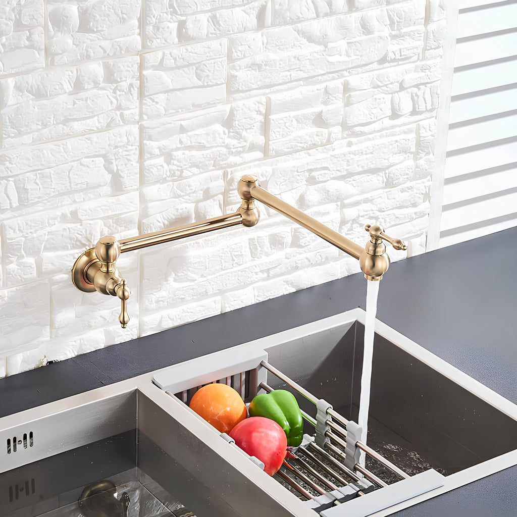 Folding cold water kitchen faucet in brass with five finish options