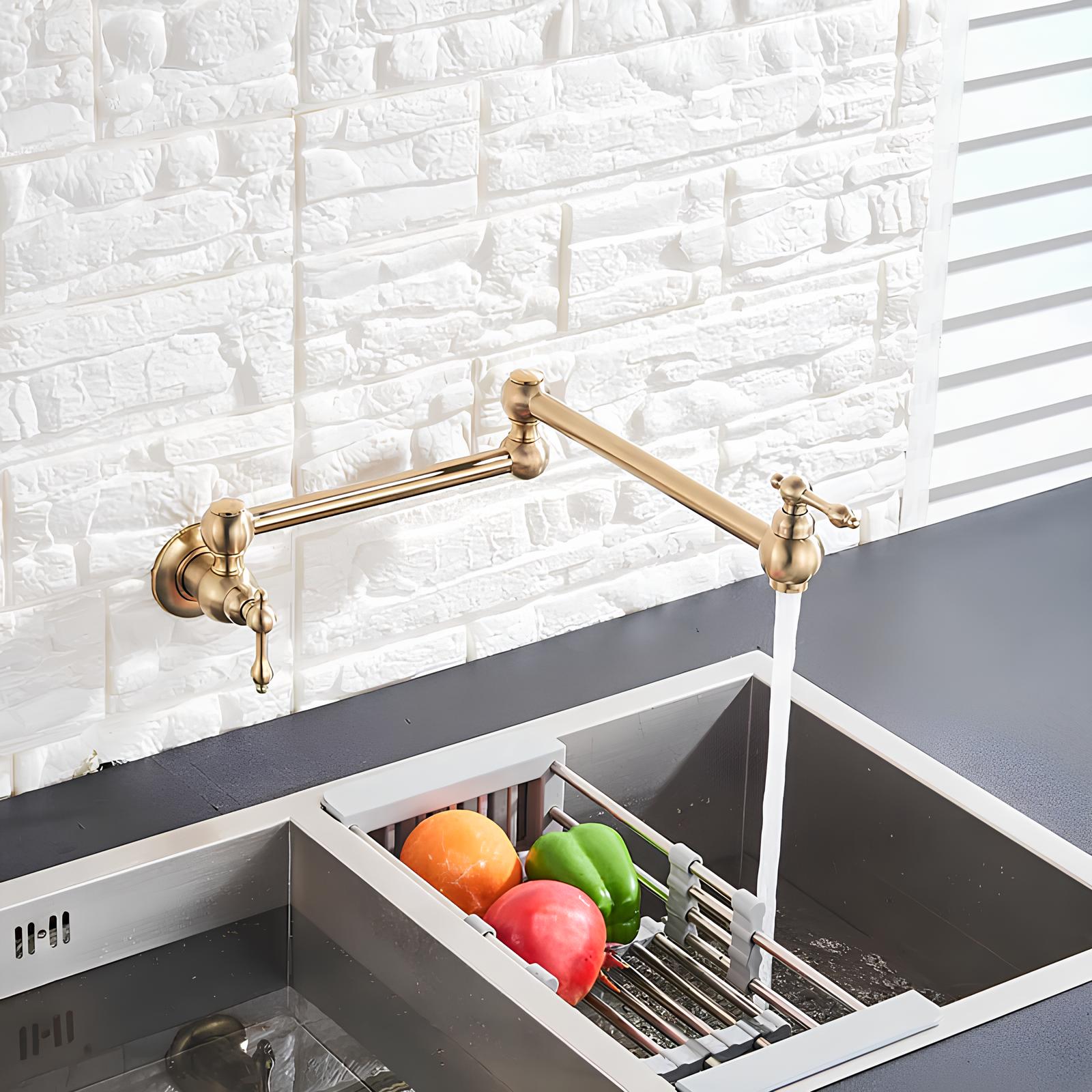 Folding cold water kitchen faucet in brass with five finish options