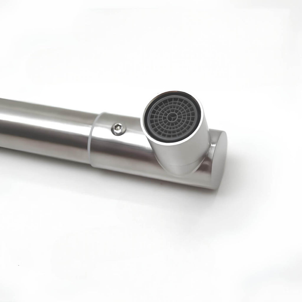 Concealed wall-mount folding kitchen faucet in brushed stainless steel
