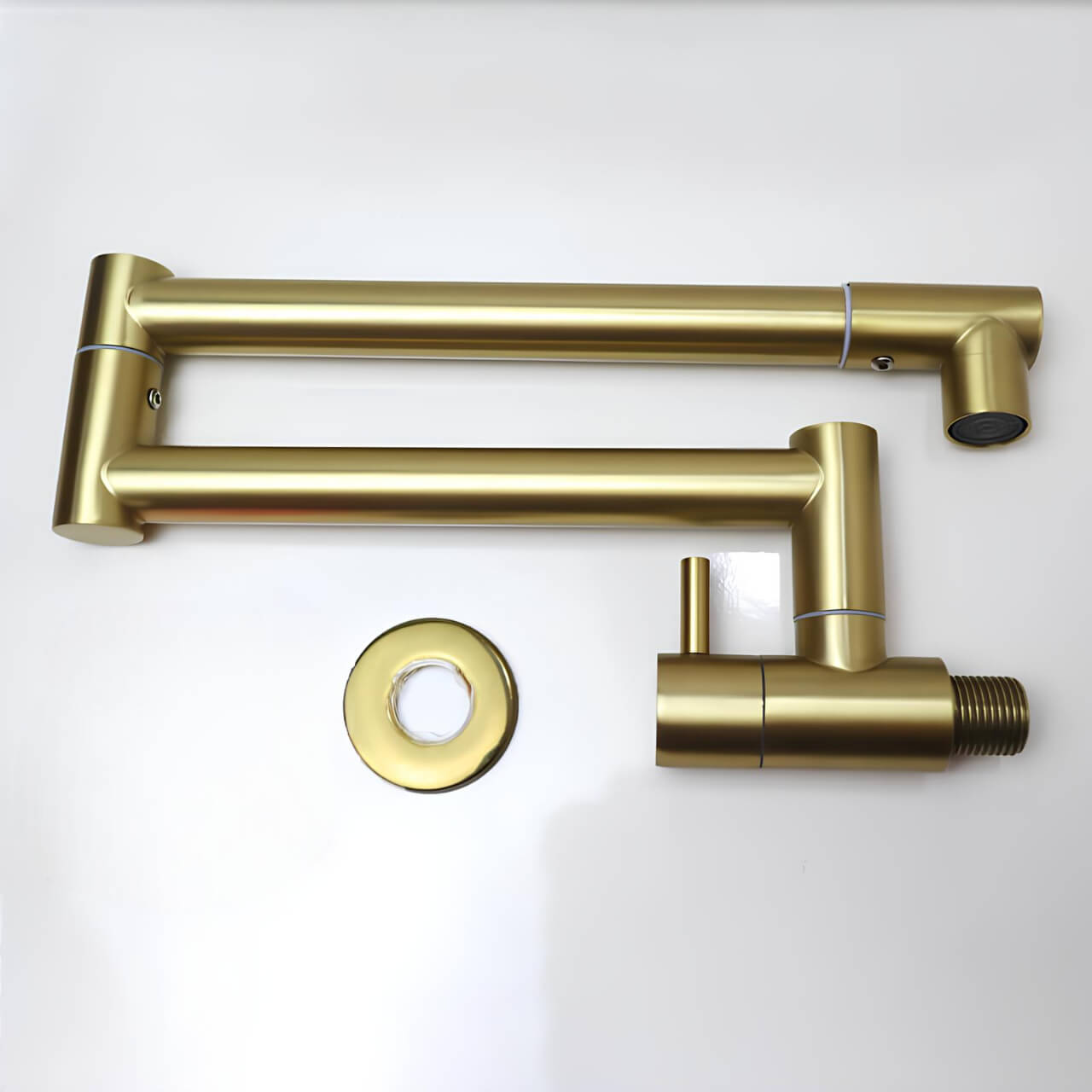 Concealed wall-mount folding kitchen faucet in brushed stainless steel