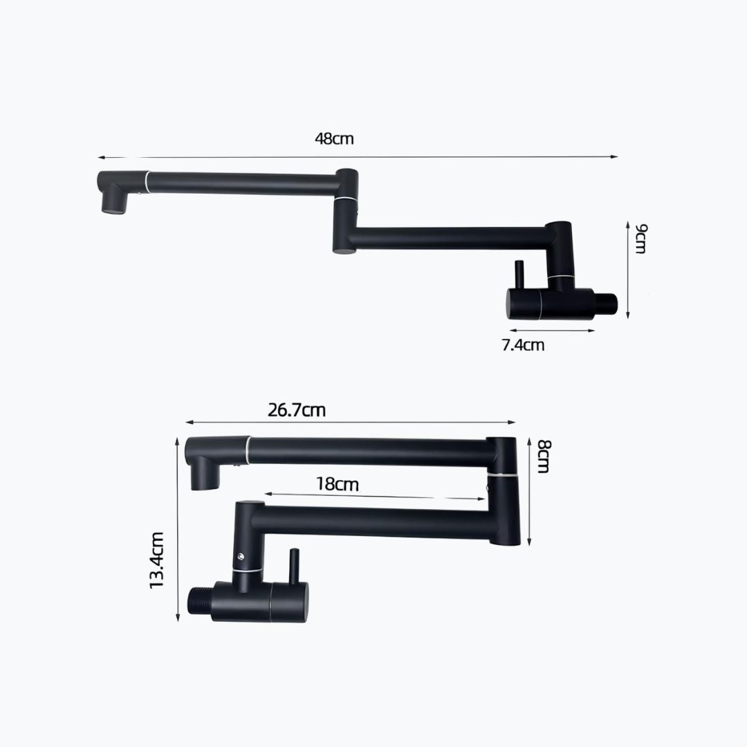 Concealed wall-mount folding kitchen faucet in brushed stainless steel