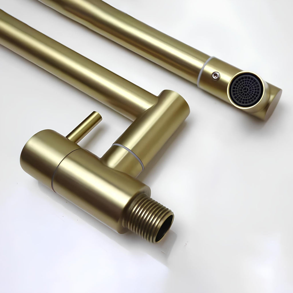 Concealed wall-mount folding kitchen faucet in brushed stainless steel