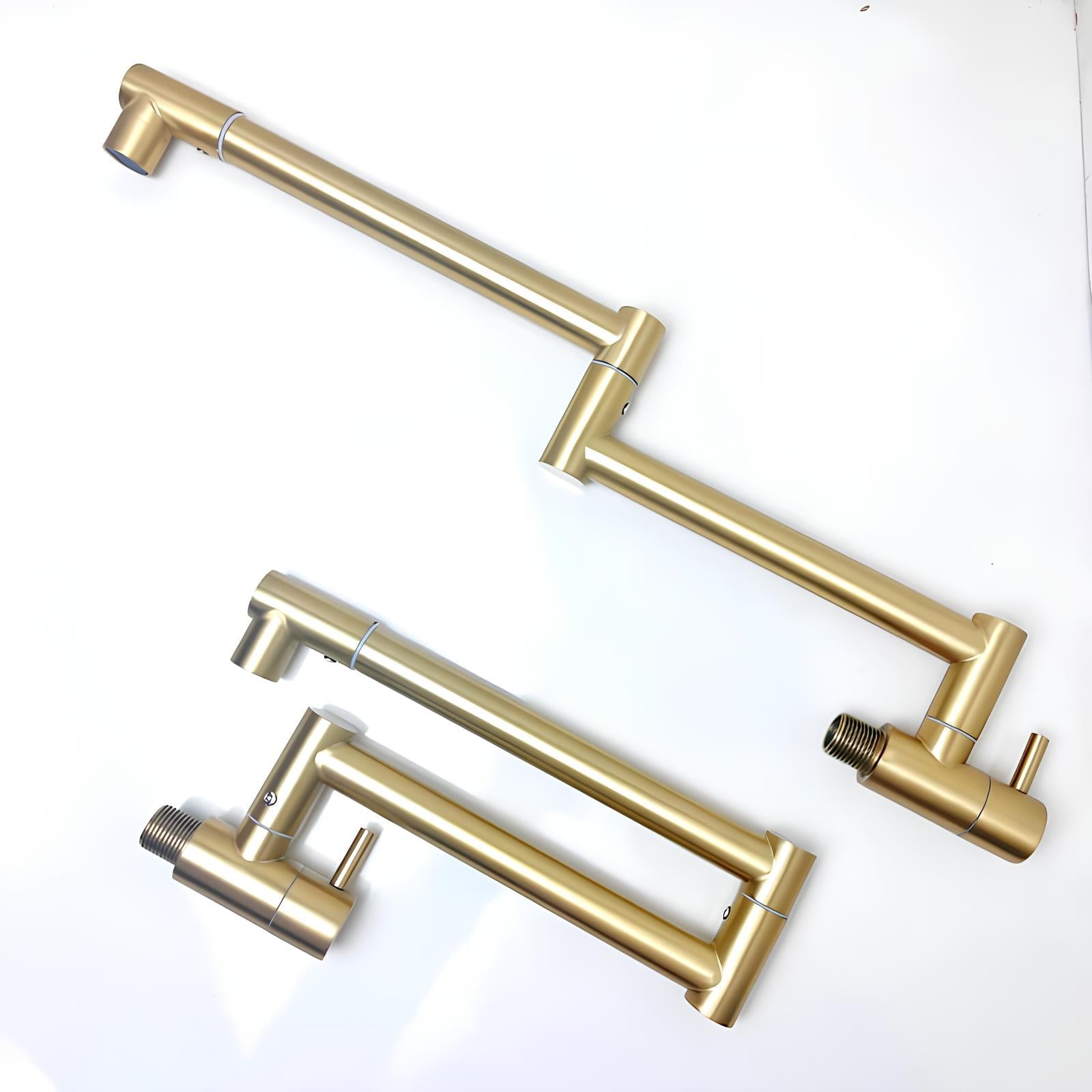 Concealed wall-mount folding kitchen faucet in brushed stainless steel