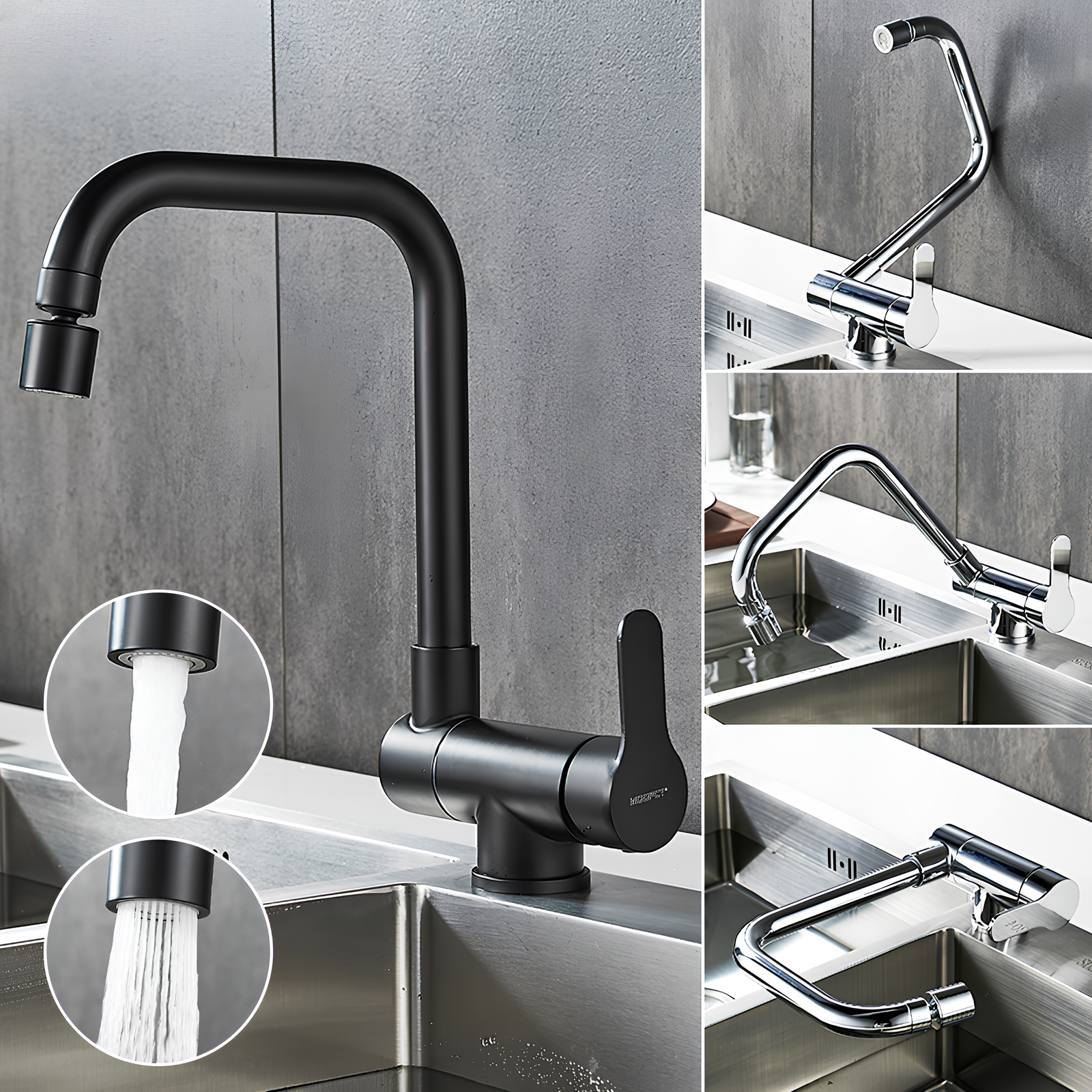 Compact folding kitchen faucet with flexible dual-spray spout