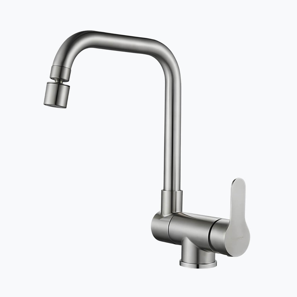 Compact folding kitchen faucet with flexible dual-spray spout