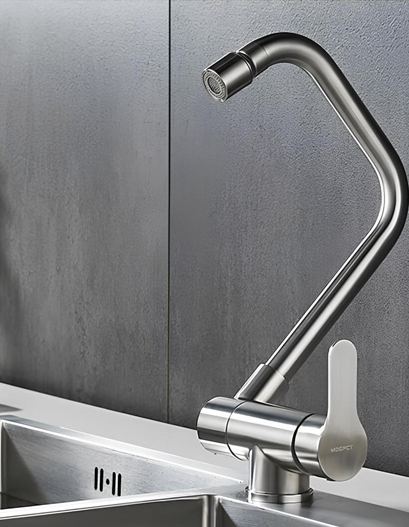 Compact folding kitchen faucet with flexible dual-spray spout