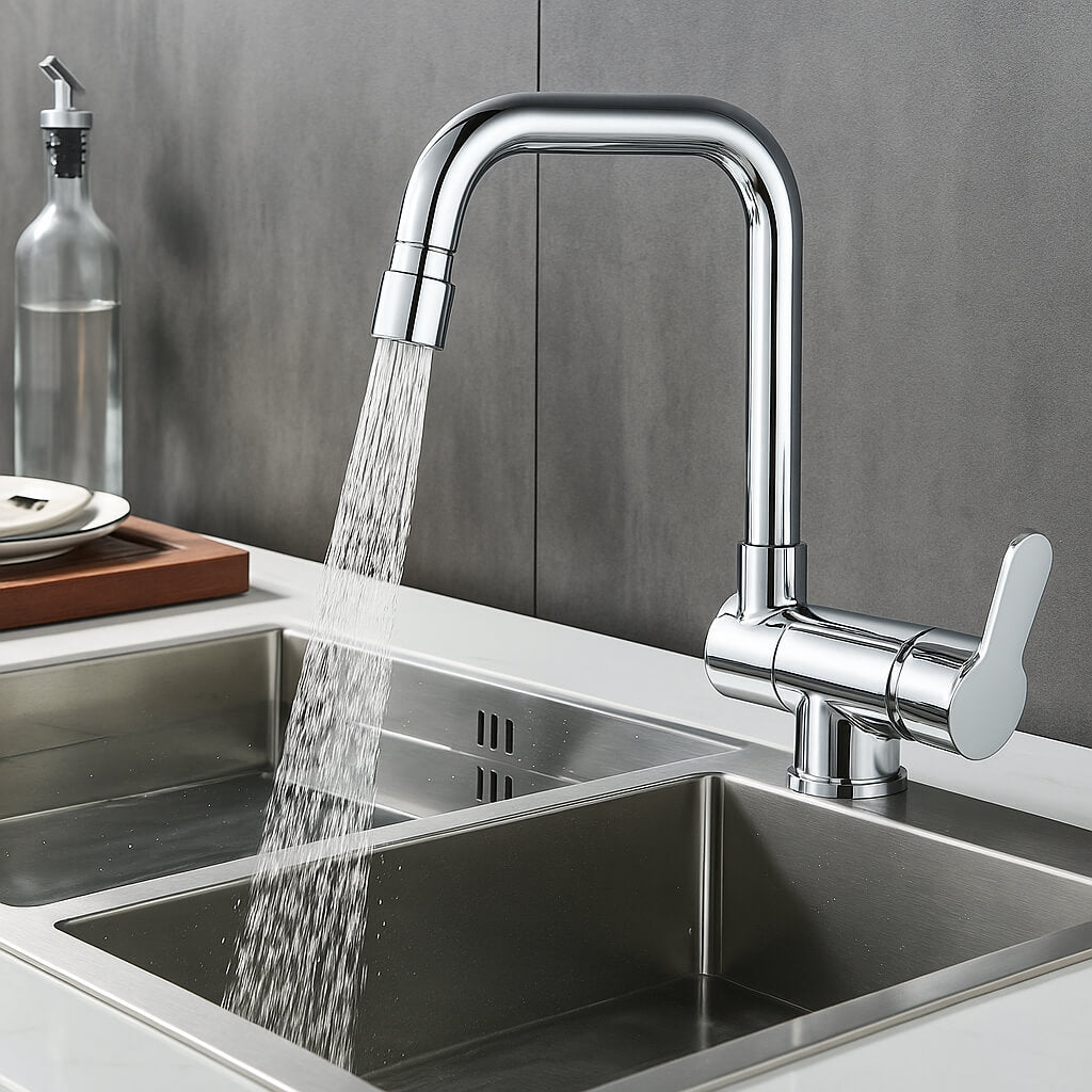 Compact folding kitchen faucet with flexible dual-spray spout