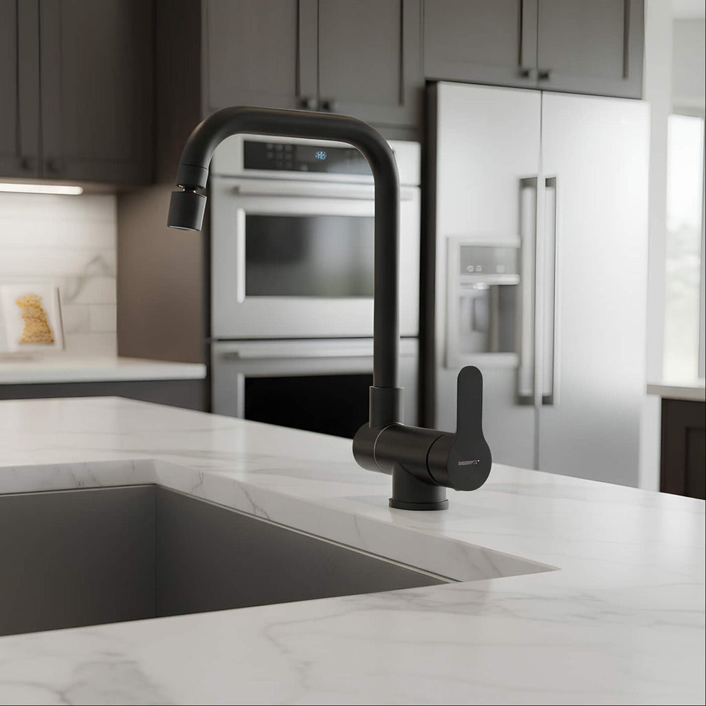 Compact folding kitchen faucet with flexible dual-spray spout