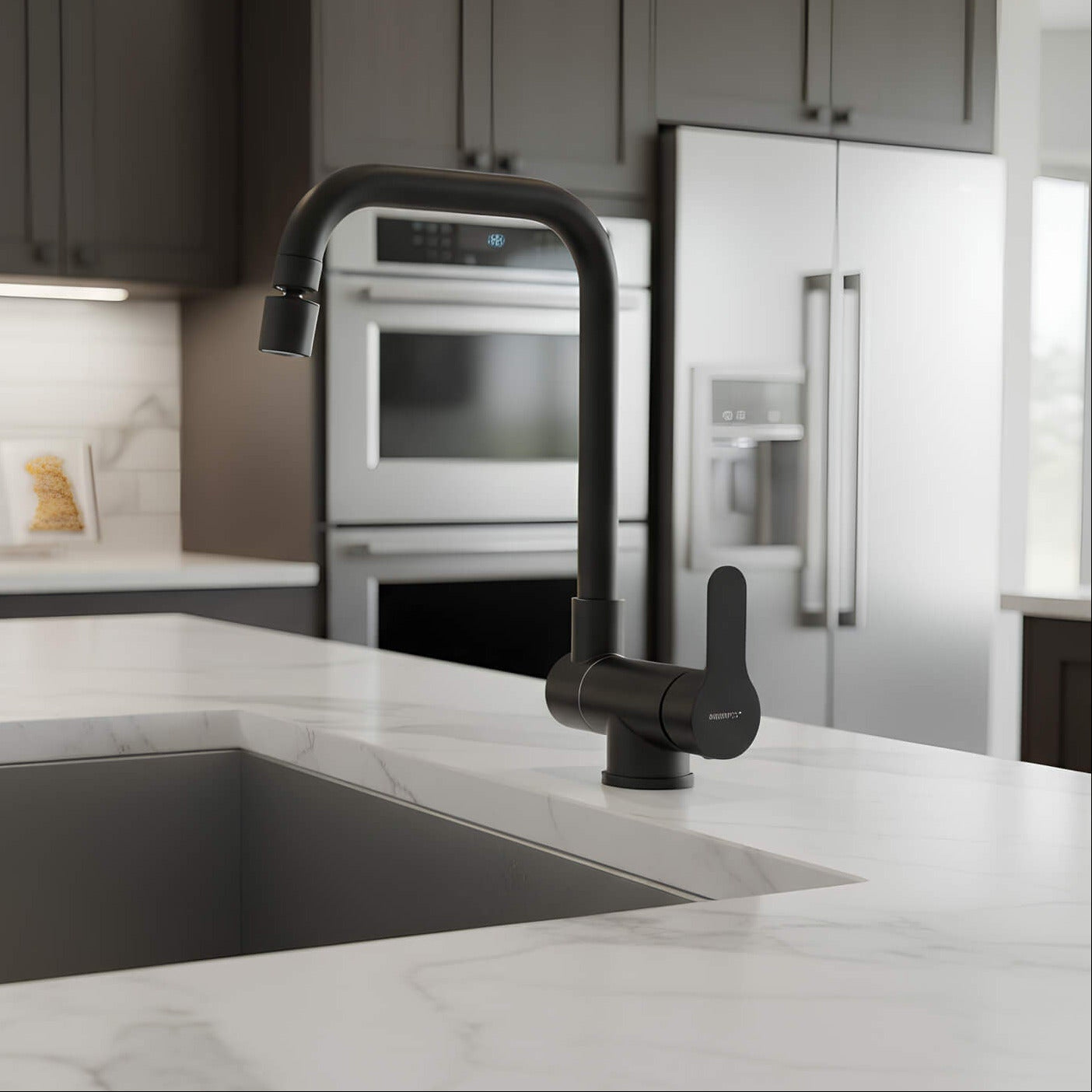 Compact folding kitchen faucet with flexible dual-spray spout