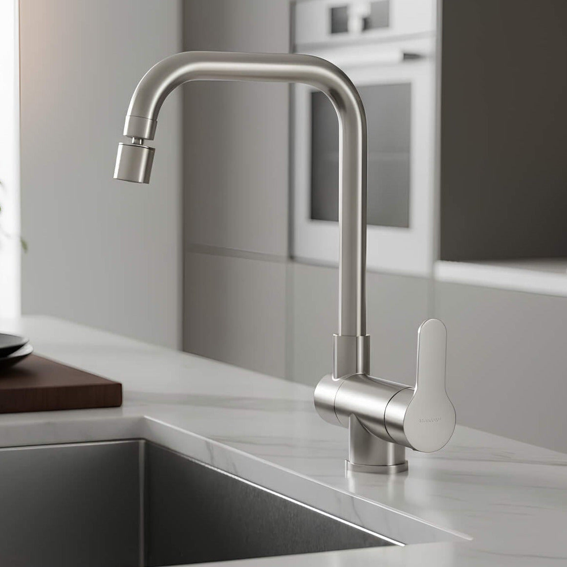 Compact folding kitchen faucet with flexible dual-spray spout