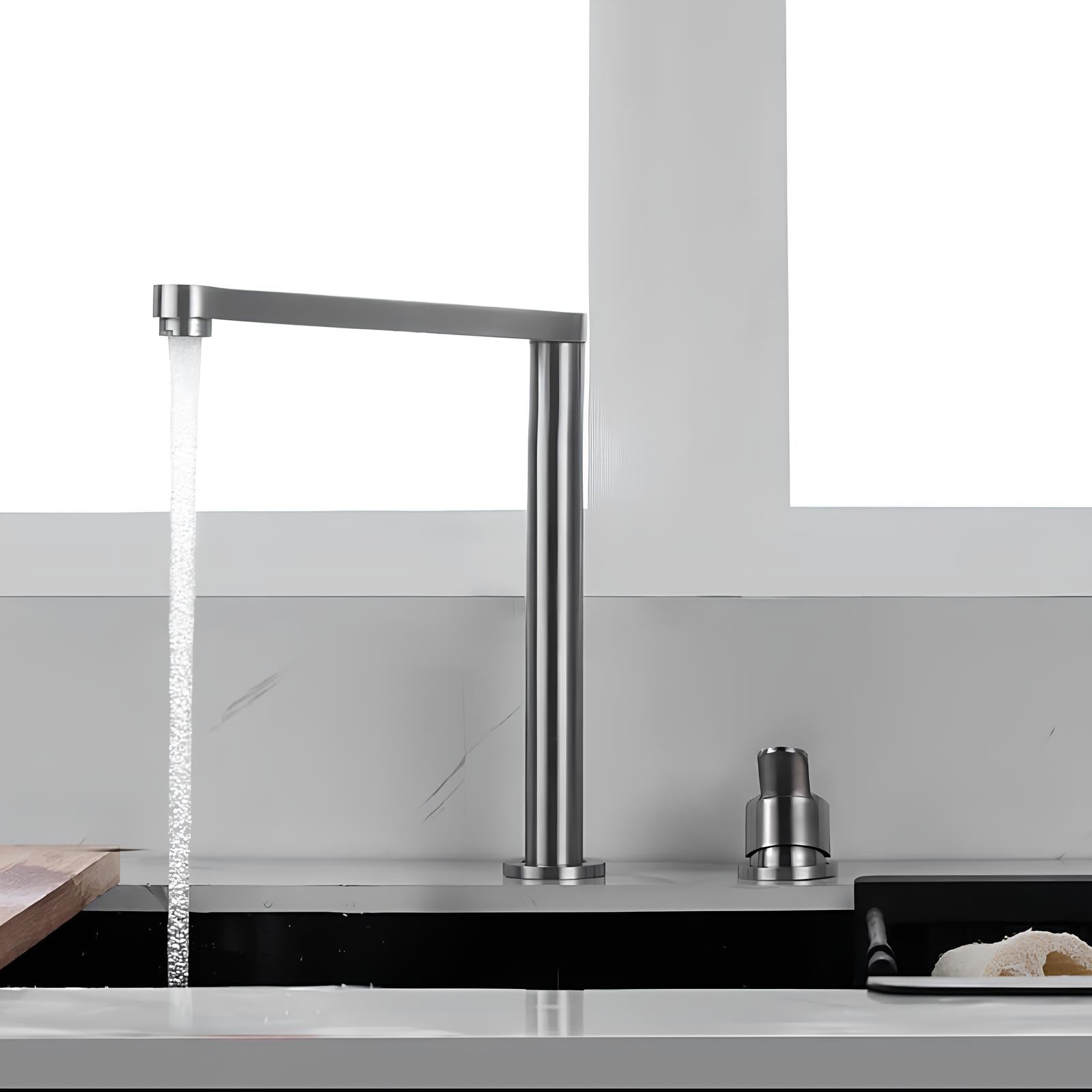 Stainless steel kitchen faucet with integrated filtered water and foldable spout