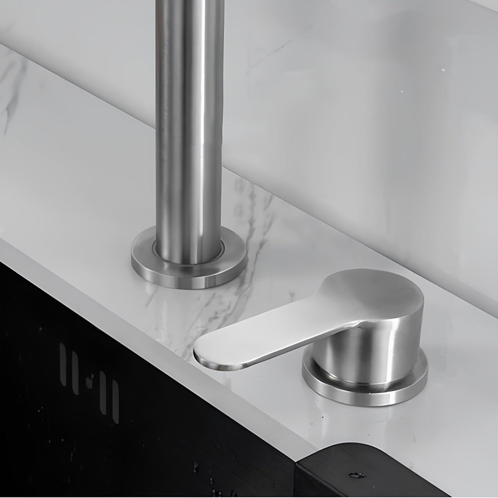 Stainless steel kitchen faucet with integrated filtered water and foldable spout