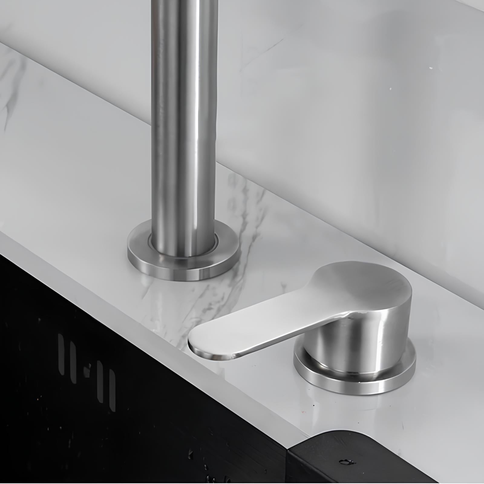 Stainless steel kitchen faucet with integrated filtered water and foldable spout