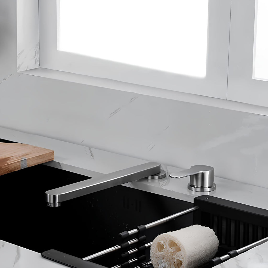 Stainless steel kitchen faucet with integrated filtered water and foldable spout