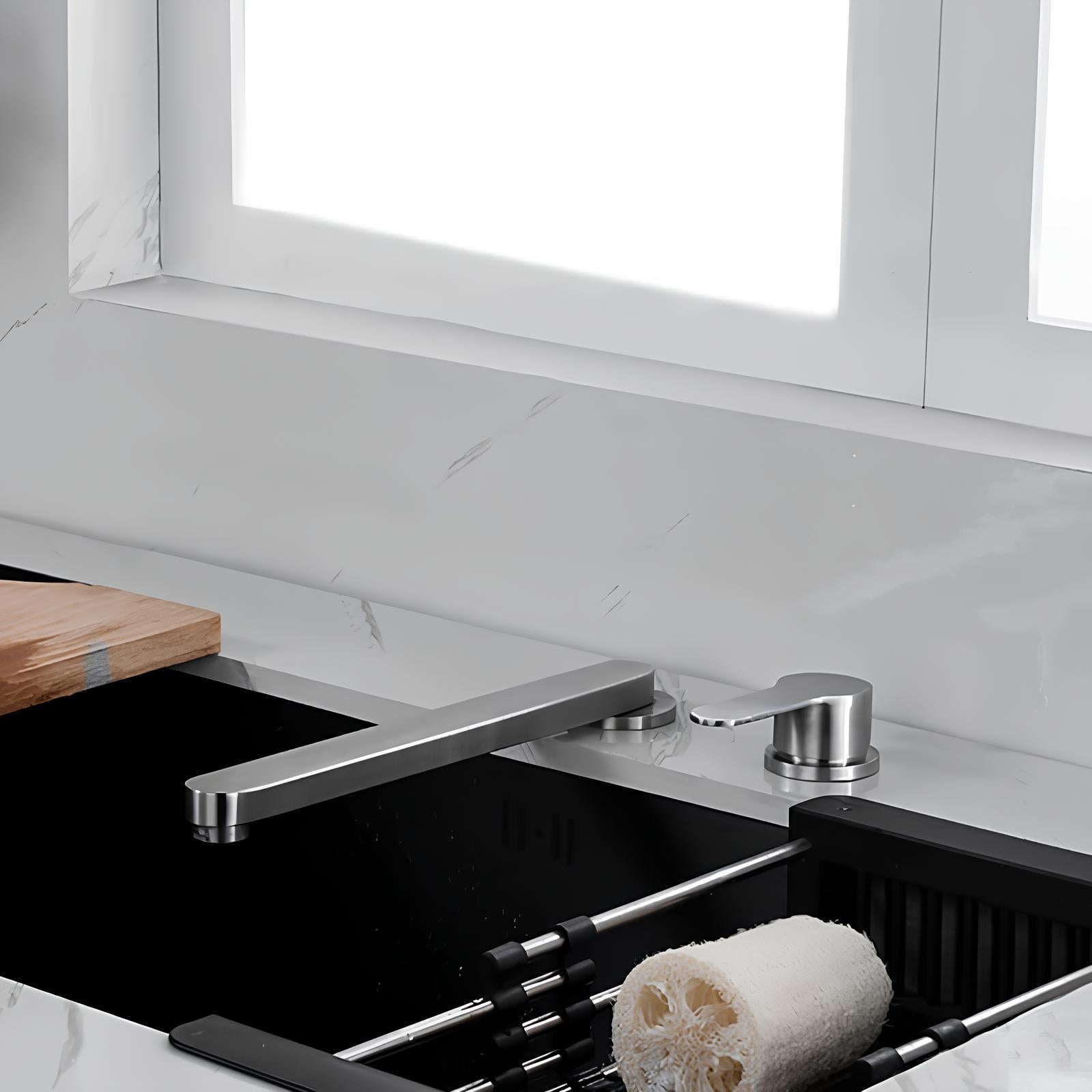 Stainless steel kitchen faucet with integrated filtered water and foldable spout