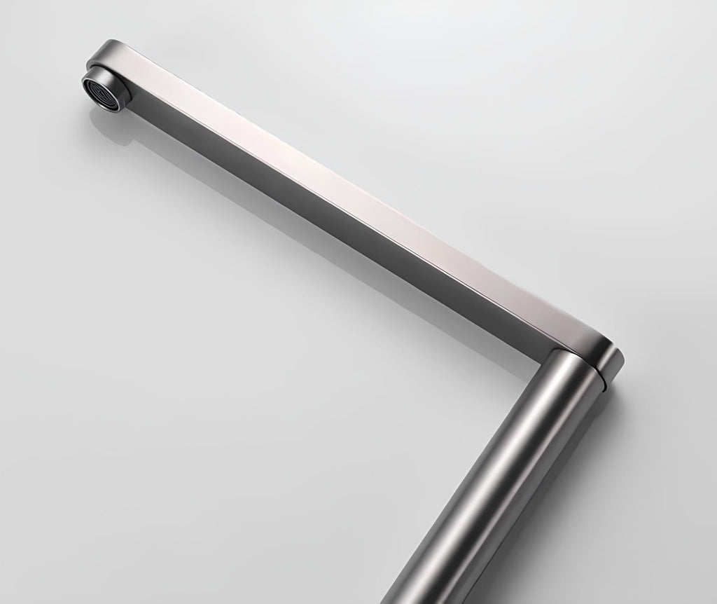 Stainless steel kitchen faucet with integrated filtered water and foldable spout