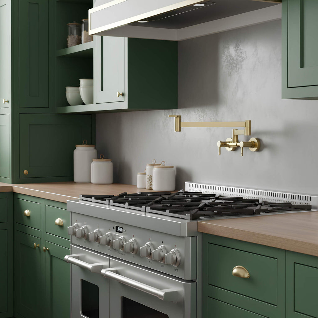 Wall-mount folding kitchen faucet in polished solid brass