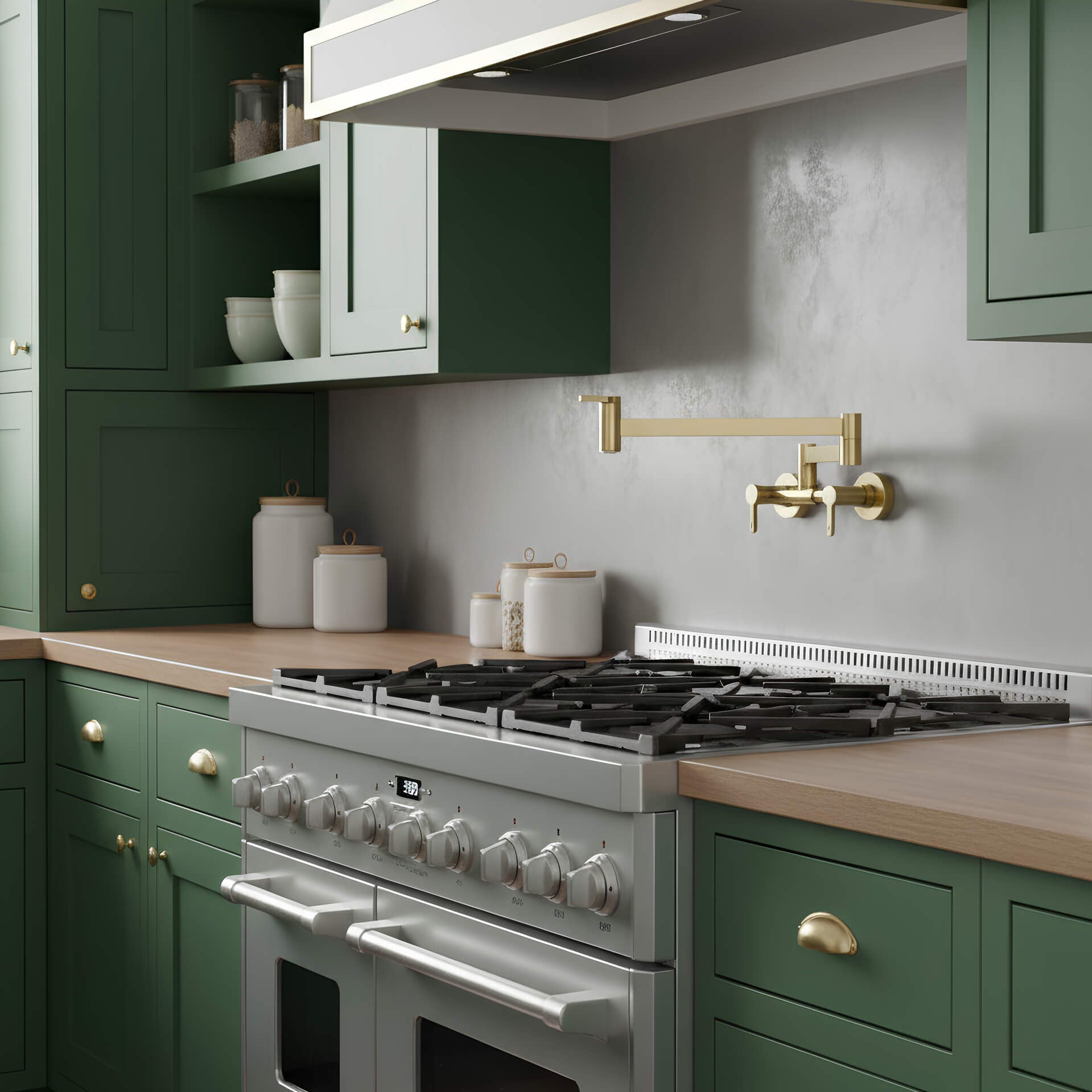 Wall-mount folding kitchen faucet in polished solid brass