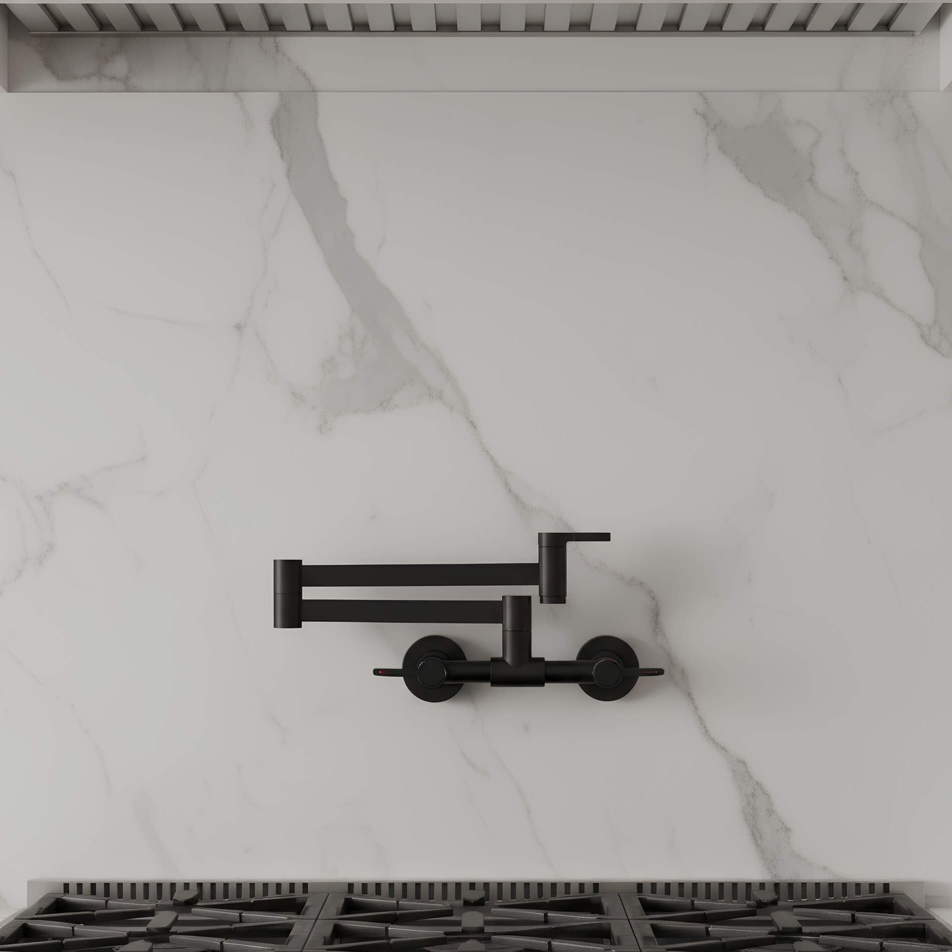 Wall-mount folding kitchen faucet in polished solid brass