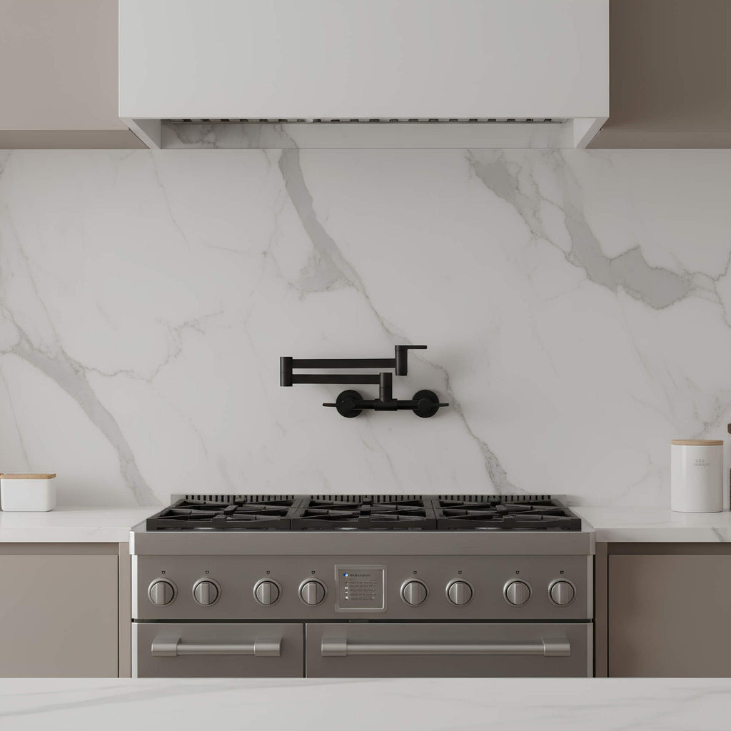 Wall-mount folding kitchen faucet in polished solid brass