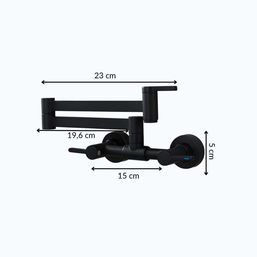 Wall-mount folding kitchen faucet in polished solid brass