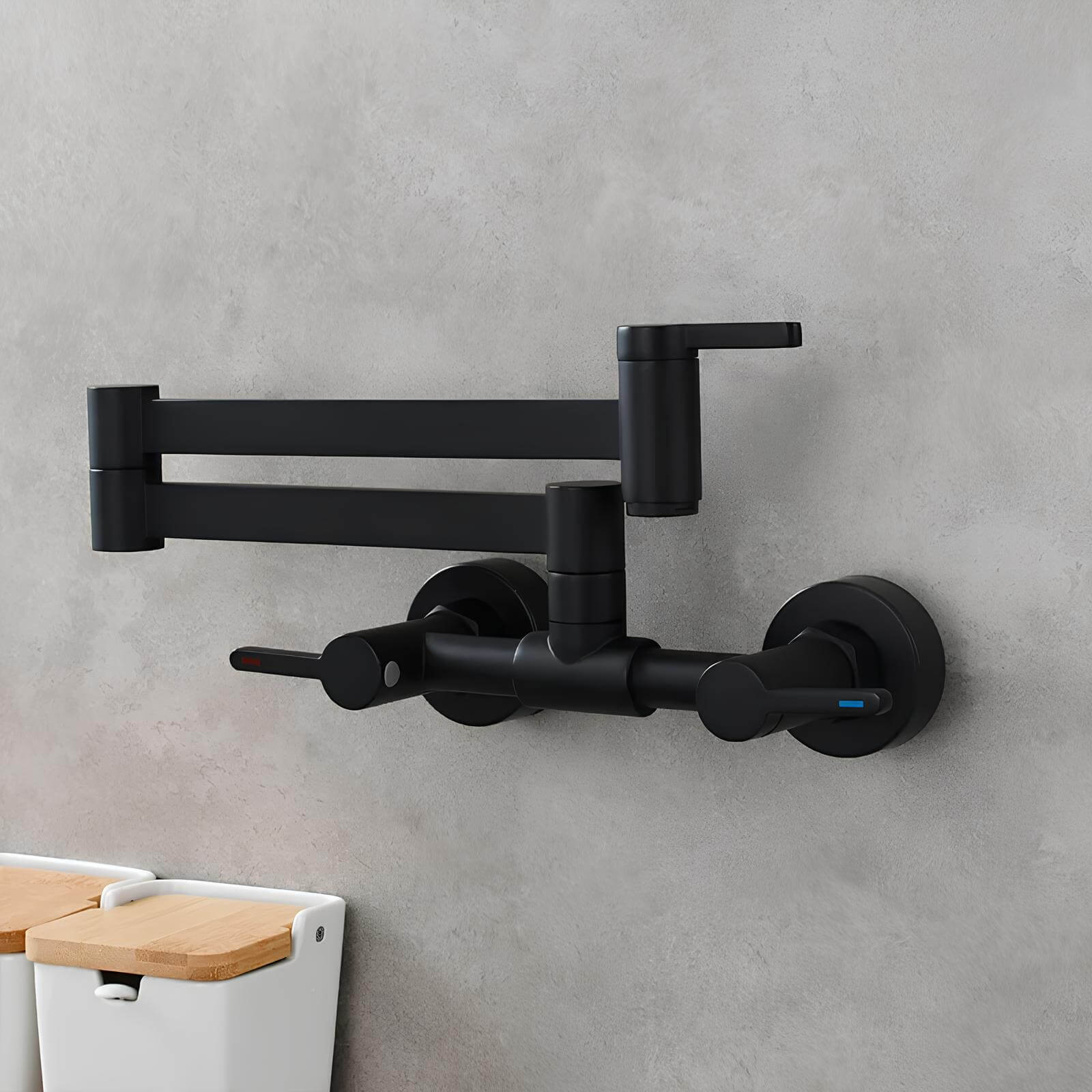 Wall-mount folding kitchen faucet in polished solid brass