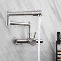 Wall-mount swivel folding kitchen faucet in brushed stainless steel