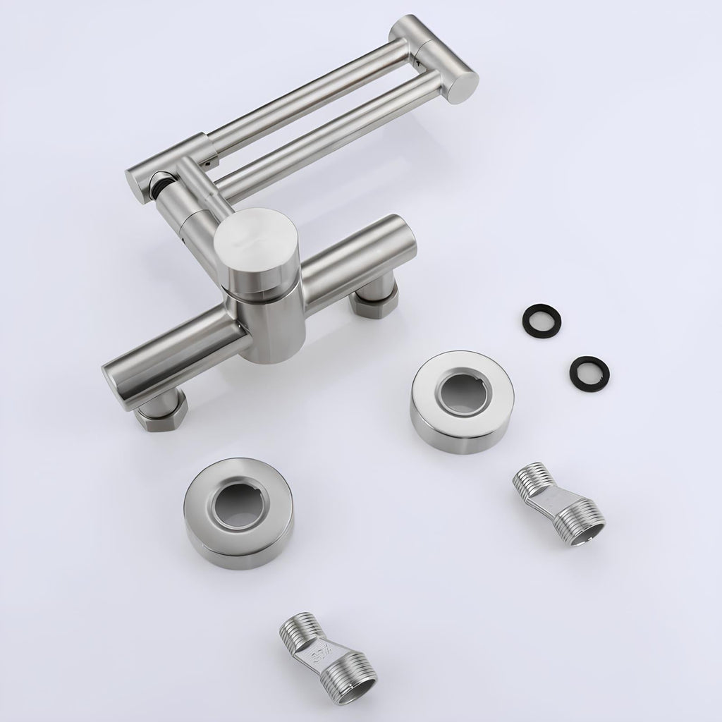 Wall-mount swivel folding kitchen faucet in brushed stainless steel