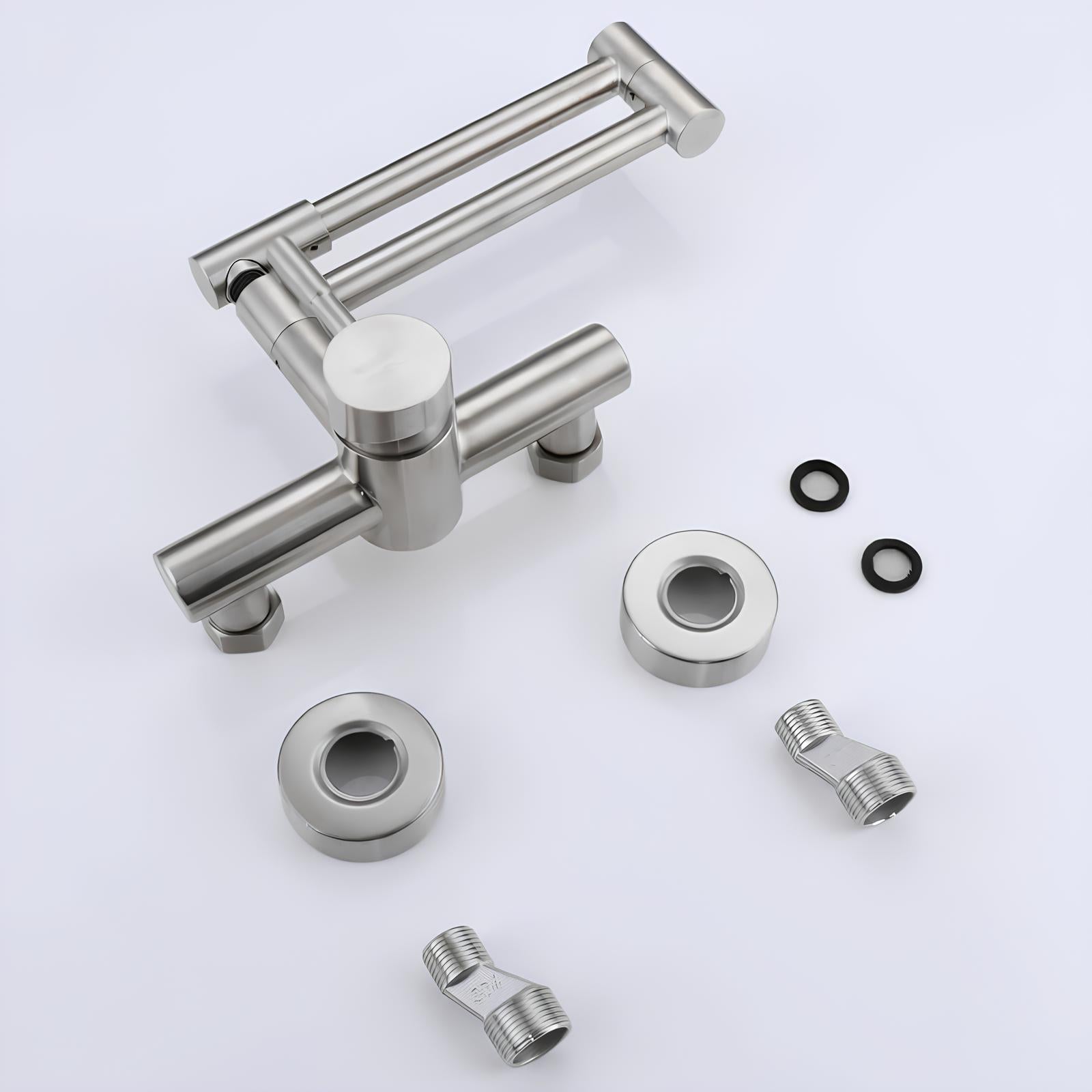 Wall-mount swivel folding kitchen faucet in brushed stainless steel