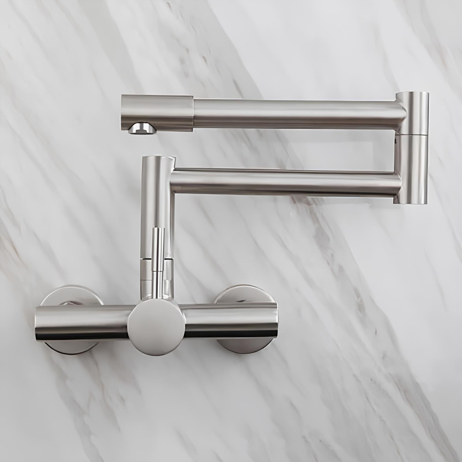 Wall-mount swivel folding kitchen faucet in brushed stainless steel