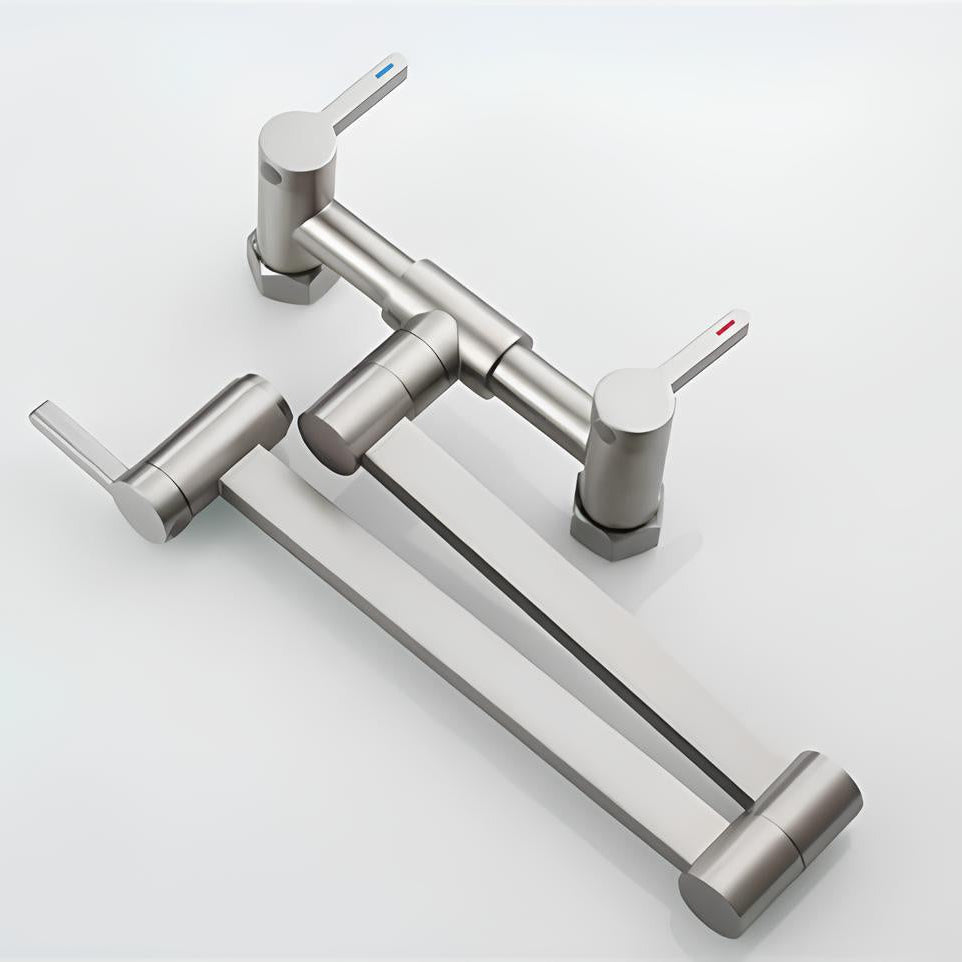 Wall-mount swivel folding kitchen faucet in brushed stainless steel