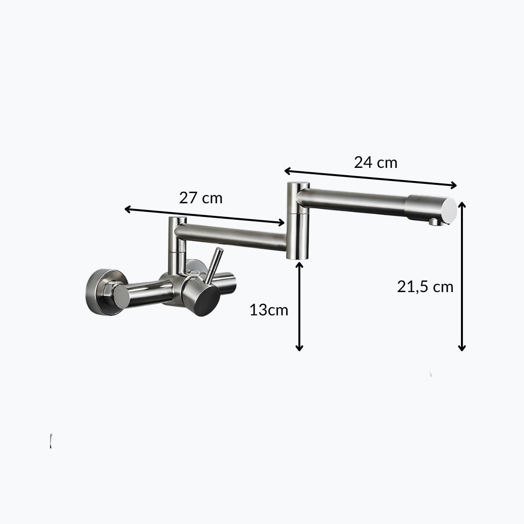 Wall-mount swivel folding kitchen faucet in brushed stainless steel