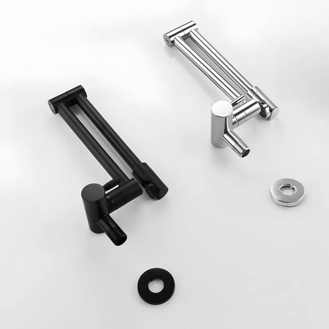 Wall-mount folding cold water faucet in matte black brushed brass