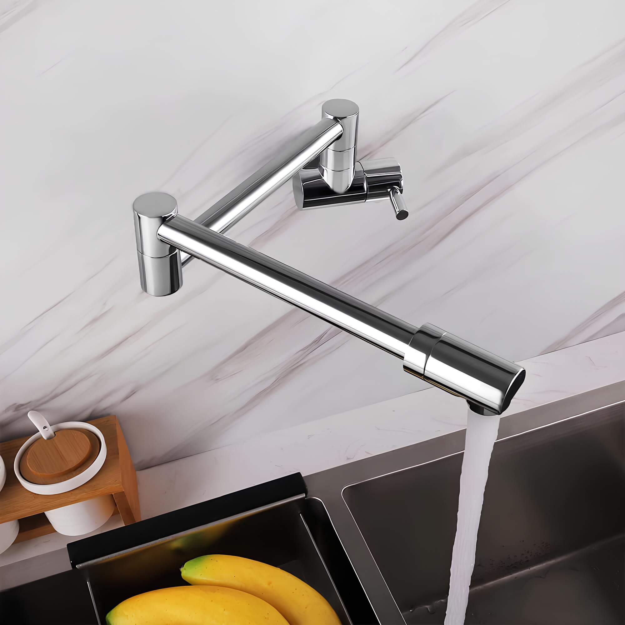 Wall-mount folding cold water faucet in matte black brushed brass