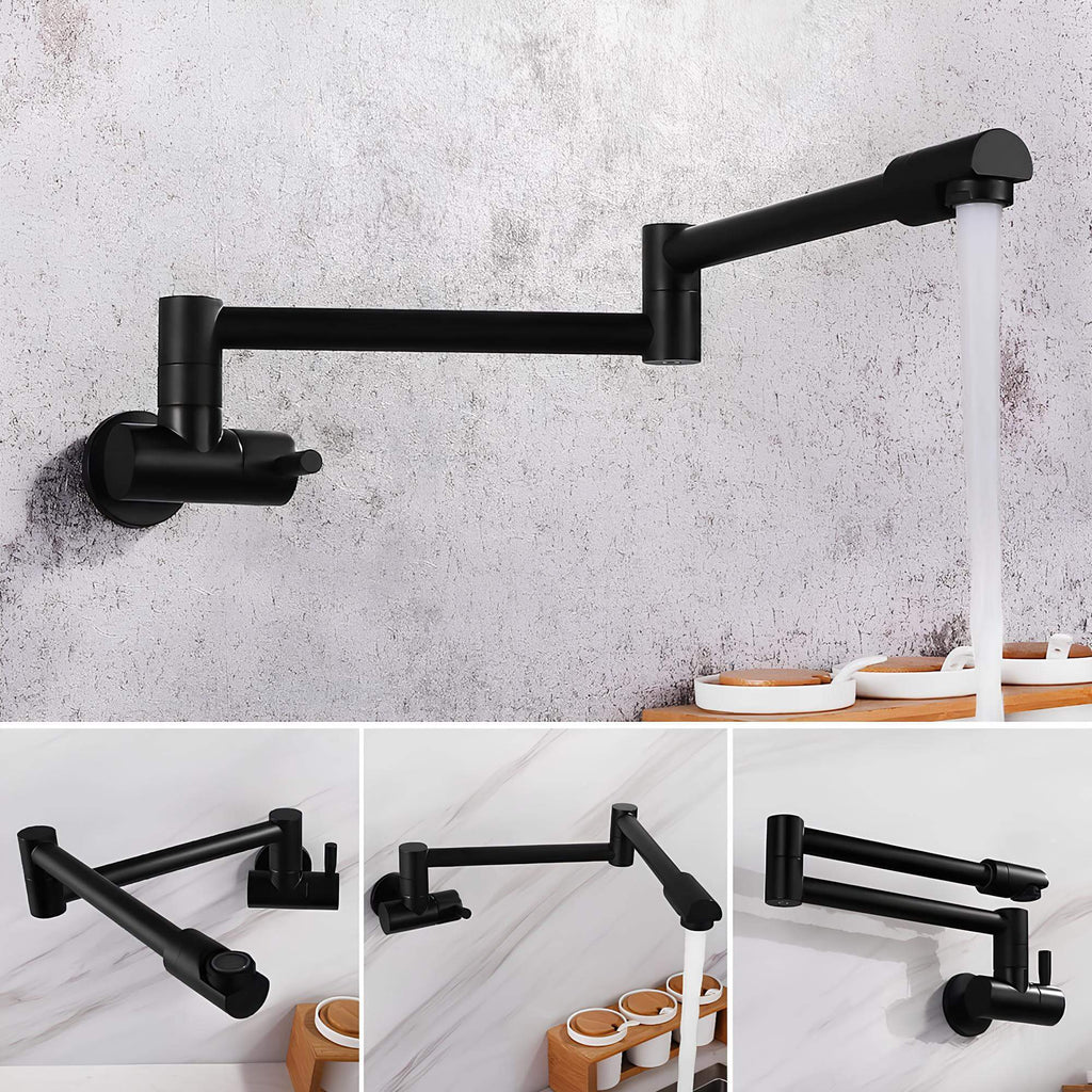 Wall-mount folding cold water faucet in matte black brushed brass