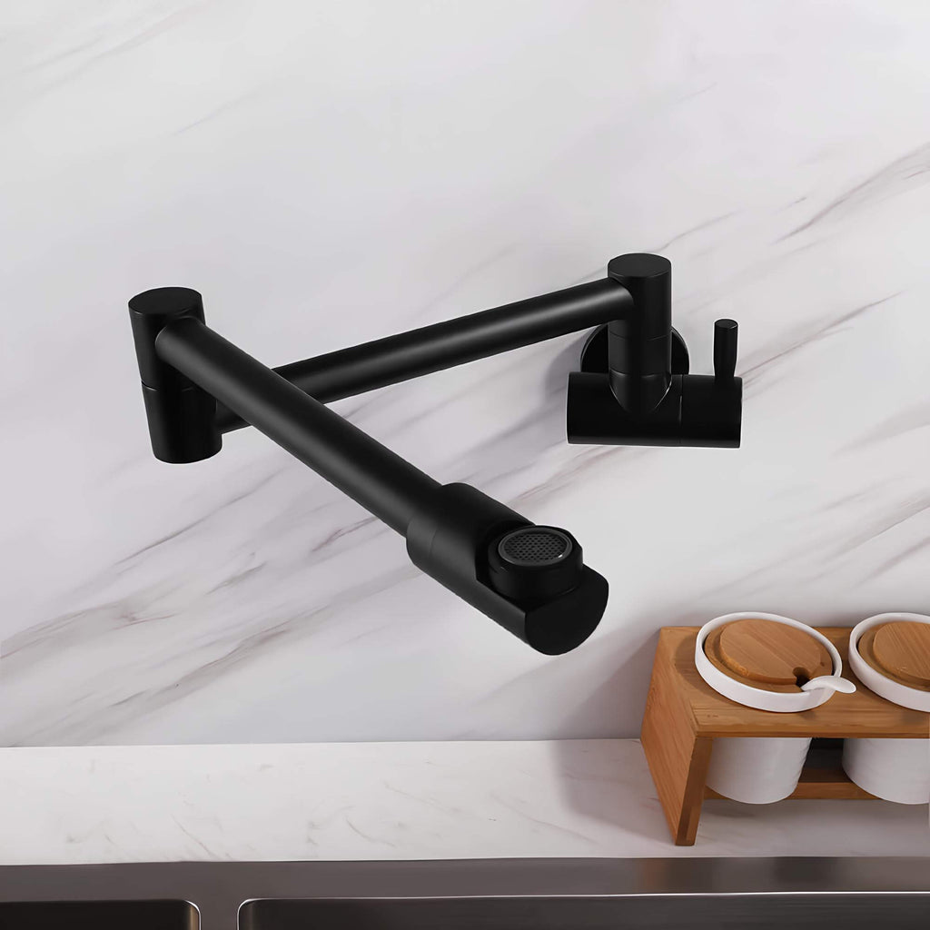 Wall-mount folding cold water faucet in matte black brushed brass