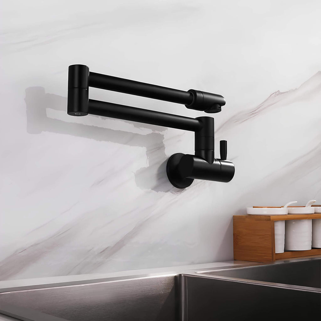Wall-mount folding cold water faucet in matte black brushed brass